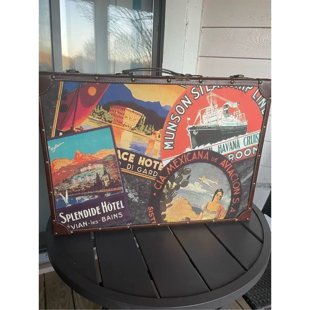 Vintage Caribbean Hotel Mexican Motif Hard Shell Suitcase/ Party Decor/ Theme